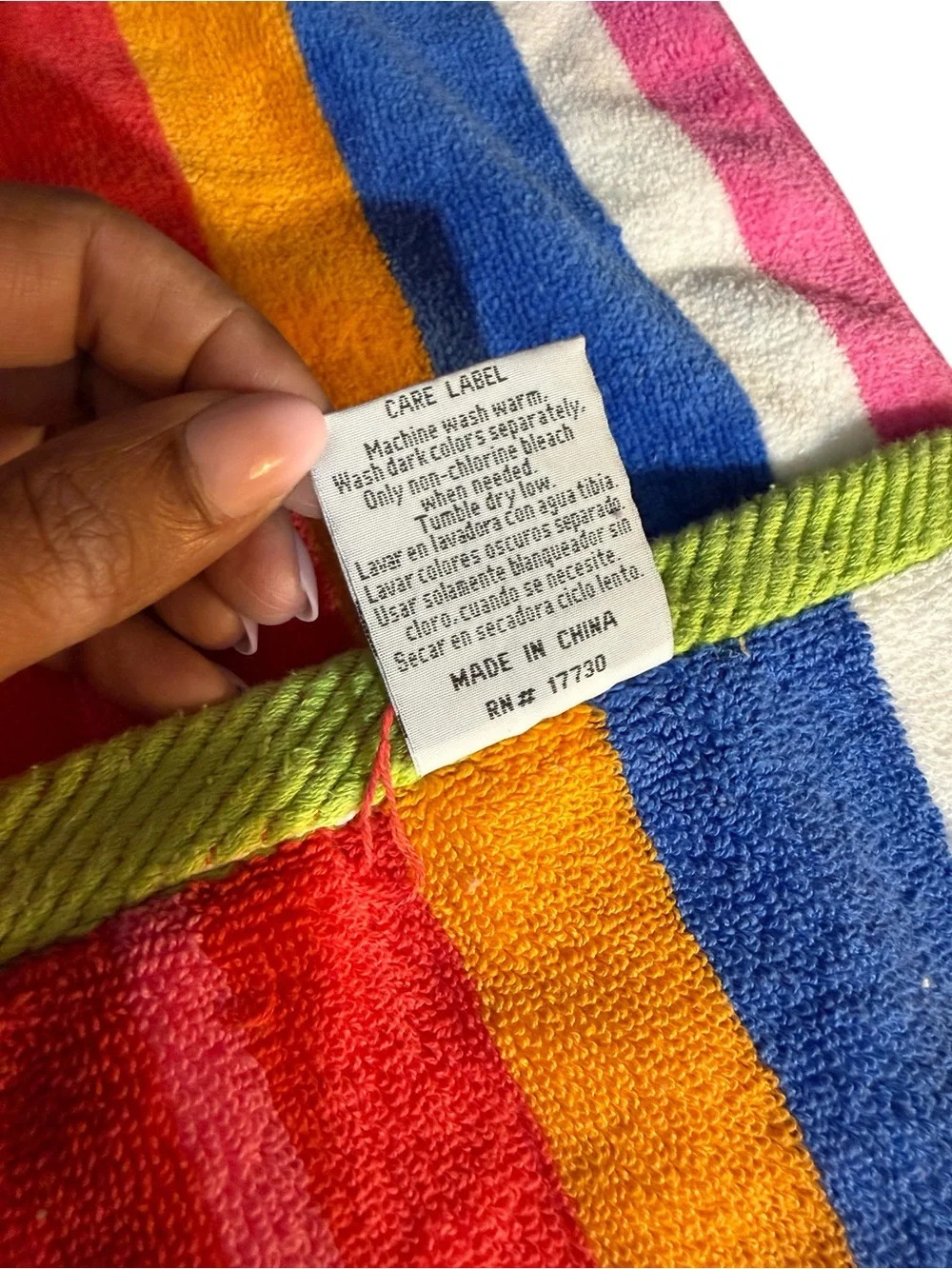Oversized Bright Multicolor Striped Beach Towel - Green, Yellow, Aqua, Red, Blue